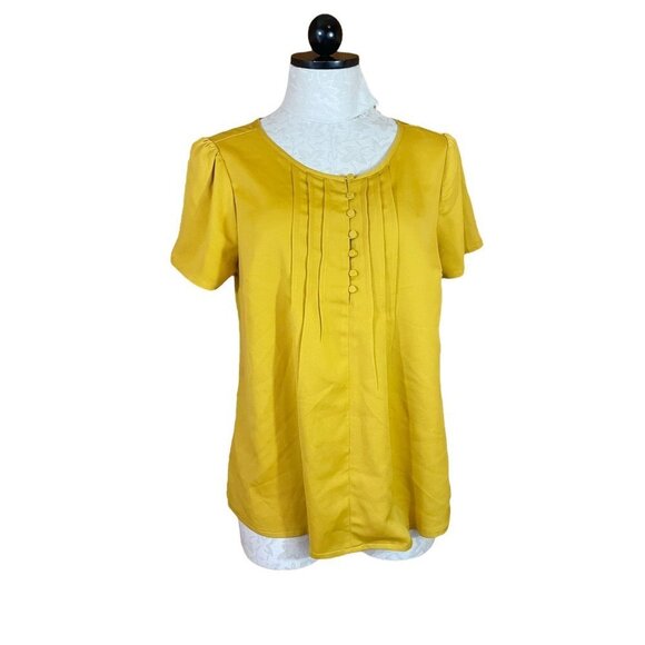 Modcloth Tops - ModCloth Blouse Pullover Button Front Pleated Short Sleeve Mustard Yellow Sz M